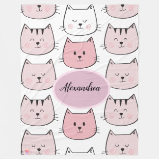 Manta Polar Kawaii Monogrammed Kitten Theme Fleece Blanket