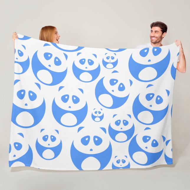 Manta Polar Kawaii Panda Baby Blue and White Pattern (In situ)
