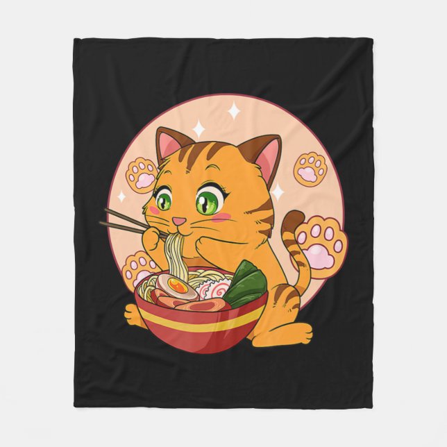 Manta Polar Kawaii Ramen Cat Japonés Neko Noodle Anime Regalo  (Anverso)