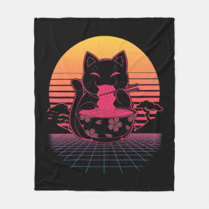 Manta Polar Kawaii Ramen Neko Retro gato Anime de fideos japon