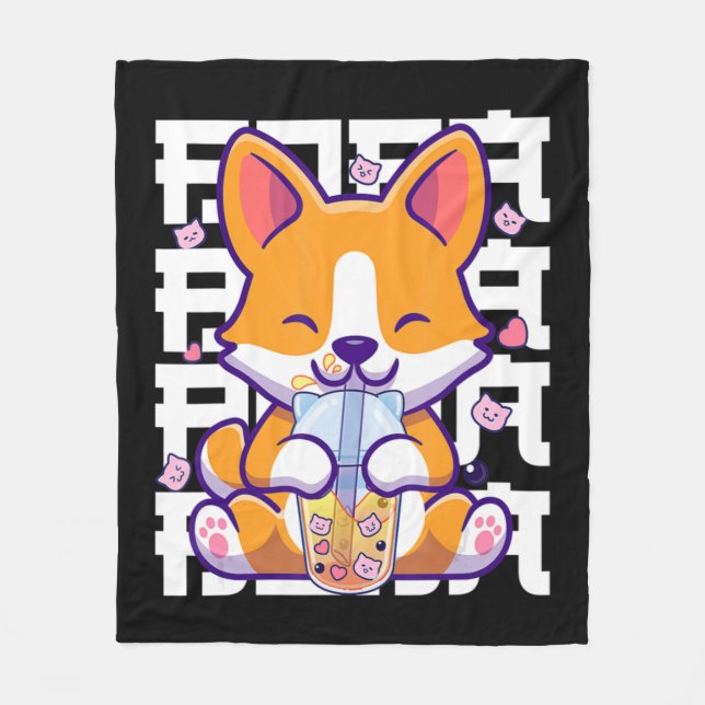 Manta Polar Kawaii Shiba Inu Bubble Tea Boba Regalos animales  (Anverso)