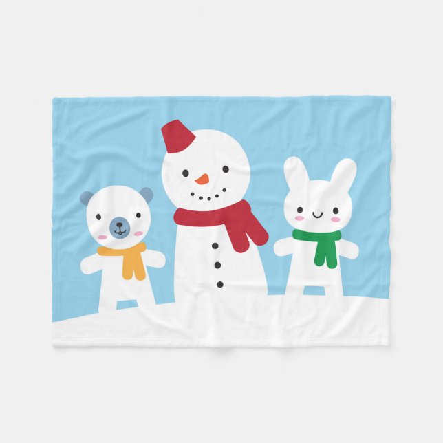 Manta Polar Kawaii Snow Day with Bunny & Bear (Frente (Horizontal))