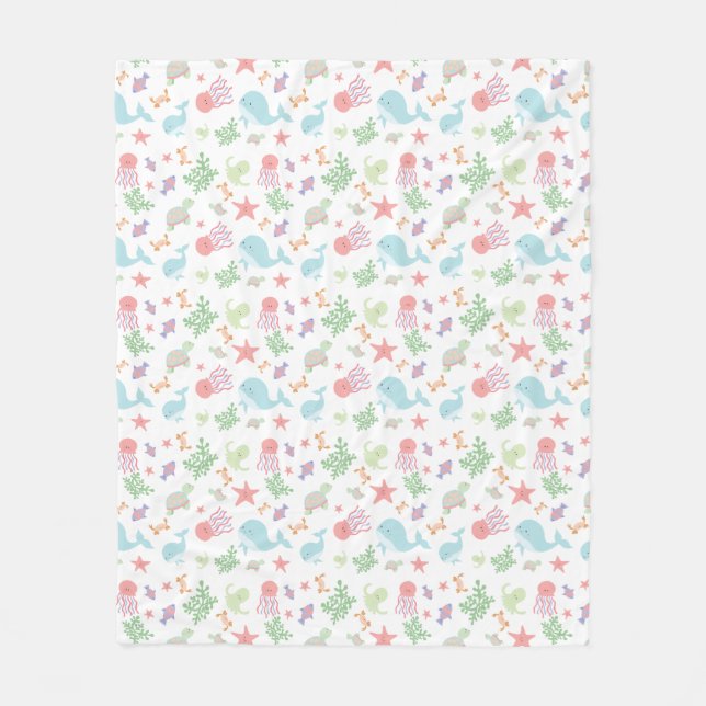 Manta Polar Kawaii Under the Sea Baby Shower Neutral Pastel (Anverso)
