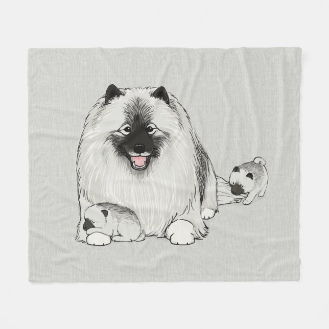 Manta Polar Keeshond con cachorros | Familia Cute Keesie Dog (Frente (Horizontal))