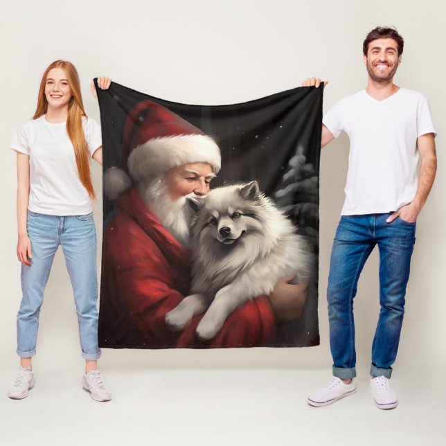 Manta Polar Keeshond Con Santa Claus Navideño (In situ)