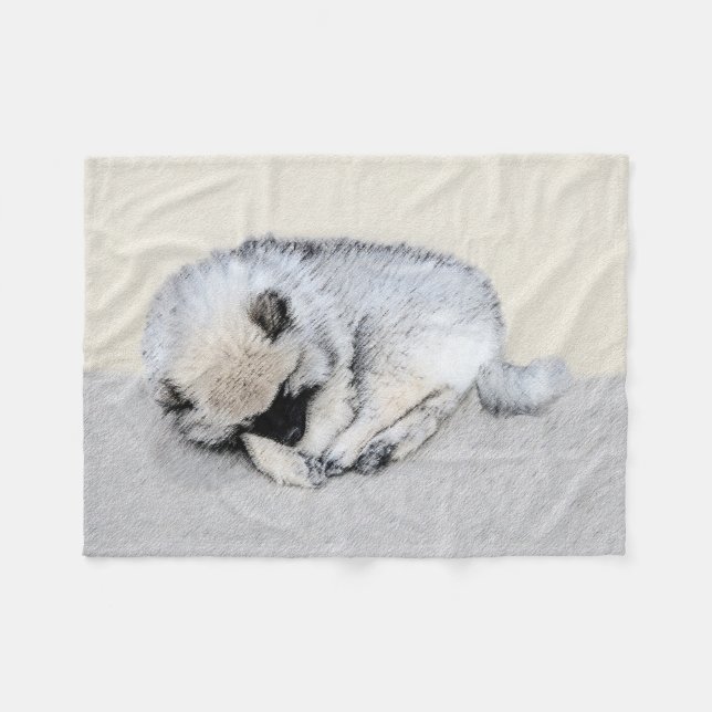 Manta Polar Keeshond Sleeping Pinting Pintura Original De Perr (Frente (Horizontal))