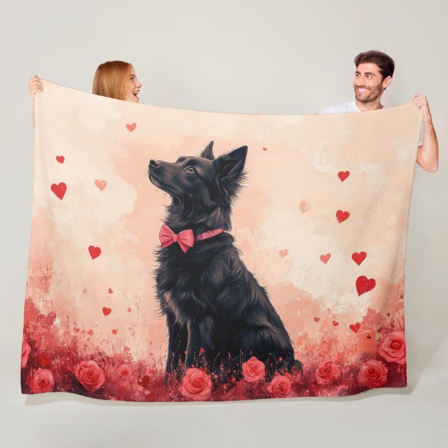 Manta Polar Kelpie australiano con rosas - Día de San Valentín (In situ)