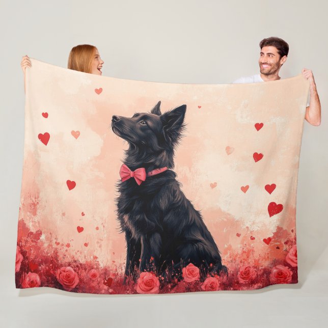 Manta Polar Kelpie australiano con rosas - Día de San Valentín (In situ)