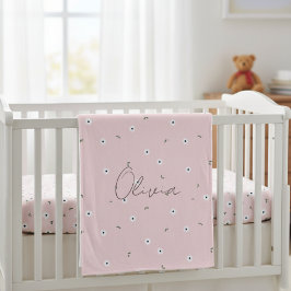 Manta Polar Kids' Blanket with Pink Daisies - Delicate Design