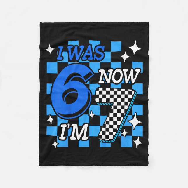 Manta Polar Kids Blue Checkered I Was 6 Now I'm 7 Birthday Boy (Anverso)