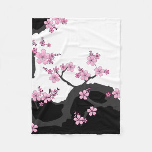 Manta Polar Kimono japonés Sakura negro y rosa blanco