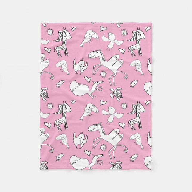 Manta Polar Kinderzeichnungen auf rosa Hintergrund (Anverso)