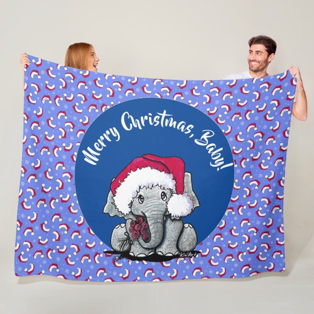 Manta Polar KiniArt Elephant Navidades Fleece Blanket (In situ)