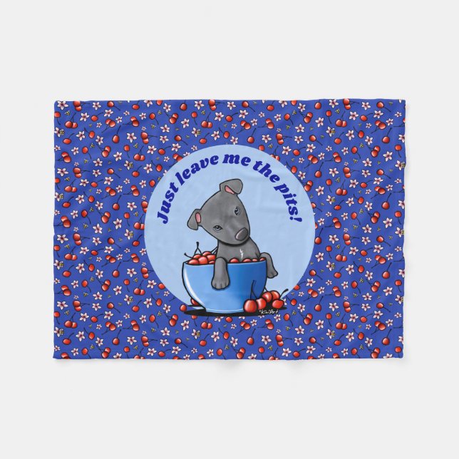 Manta Polar KiniArt Pitbull Puppy Cherries Fleece Blanket (Frente (Horizontal))