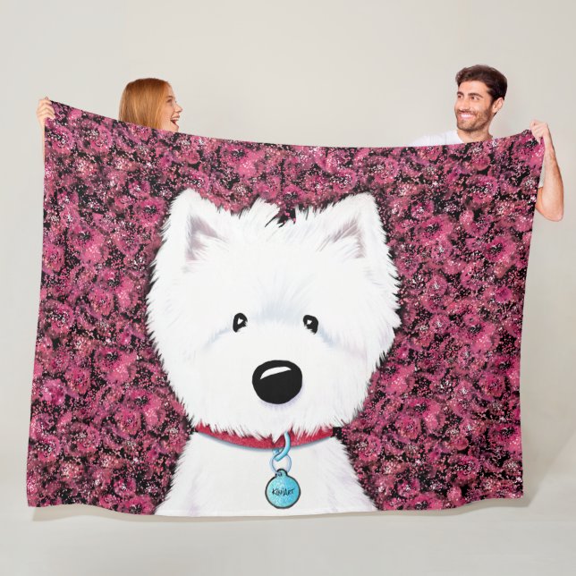 Manta Polar KiniArt Westie Impresiones Floral Fleece Blanket (In situ)