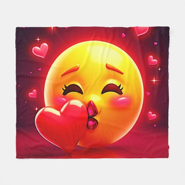 Manta Polar Kiss Emoji: Love and Hearts Art (Frente (Horizontal))