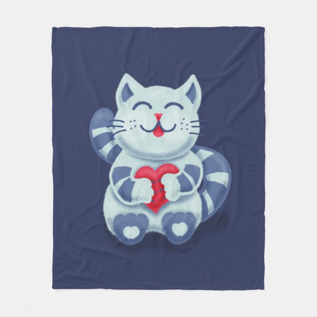 Manta Polar Kitty Con Corazón Enamorado Gato Azul (Anverso)