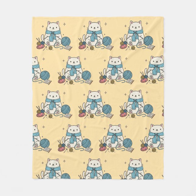 Manta Polar Knitting Crochet Cat Paws Pastel Pattern Cozy (Anverso)