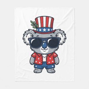 Manta Polar Koala Patriótico Arte Vectorial Estilo Vintage_1