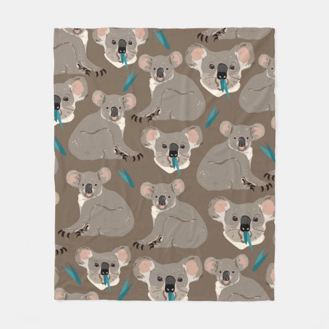 Manta Polar Koala sobre fondo marrón neutro cosecha sin costur (Anverso)