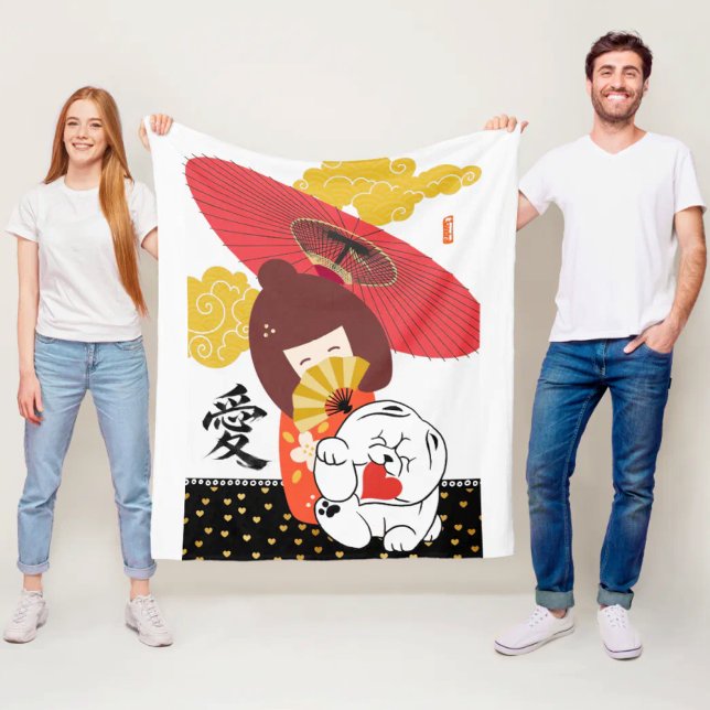 Manta Polar KOKESHI LOVE  Chow dog heart  (Subido por el creador)