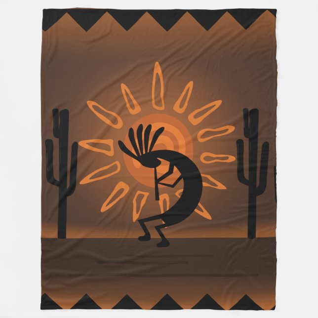 Manta Polar Kokopelli Sun Rustic Brown Blanket (Anverso)