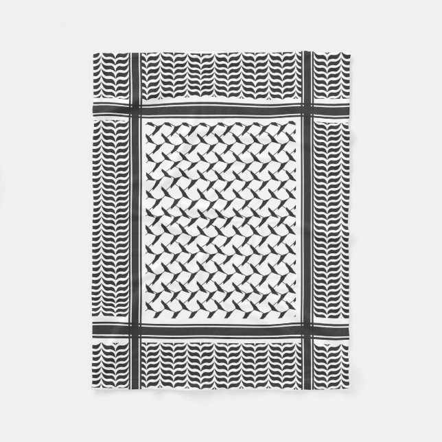 Manta Polar Kuffiya jordano palestino blanco y negro (Anverso)