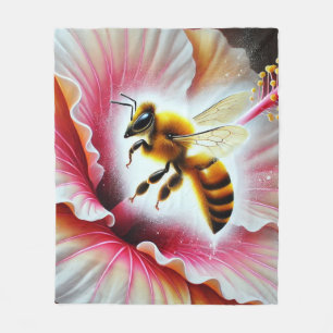 Manta Polar La abeja poliniza una flor hibiscus floreciente