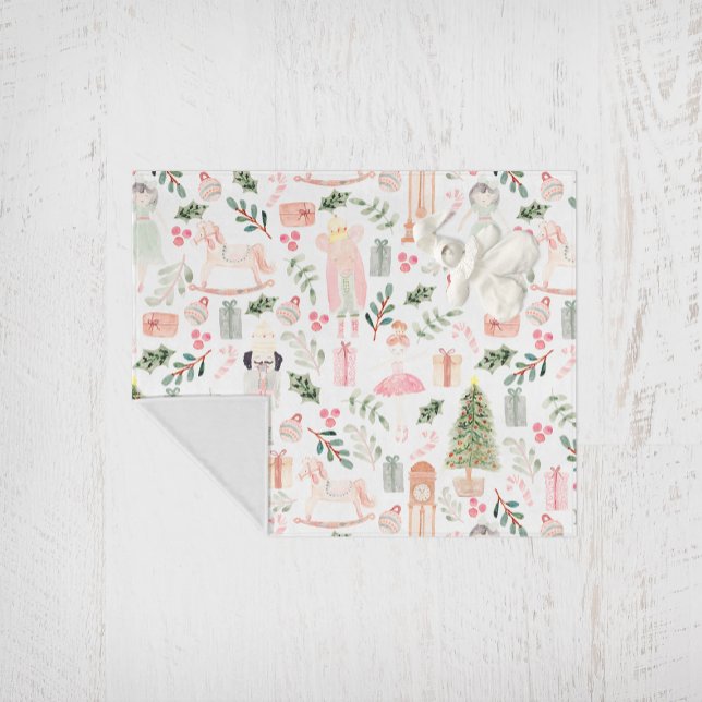 Manta Polar La acuarela de las vacaciones de los nutcracker (white fleece blanket the nutcracker holiday)