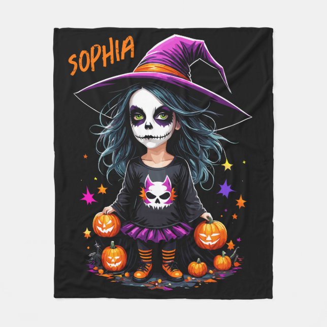 Manta Polar La adorable bruja de Halloween de Kawaii (Anverso)