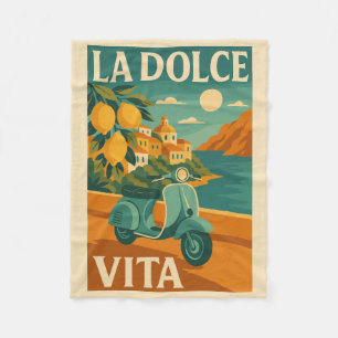 Manta Polar La Dolce Vita - Afiche retro de viaje por la costa