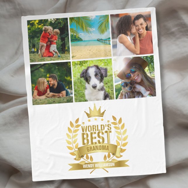 Manta Polar La mejor abuela del mundo Collage de 6 fotos (World's Best Grandma Grandmother 6 Photo Collage Fleece Blanket)