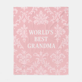 Manta Polar La Mejor Abuela del Mundo en Rosa y Blanco Damask