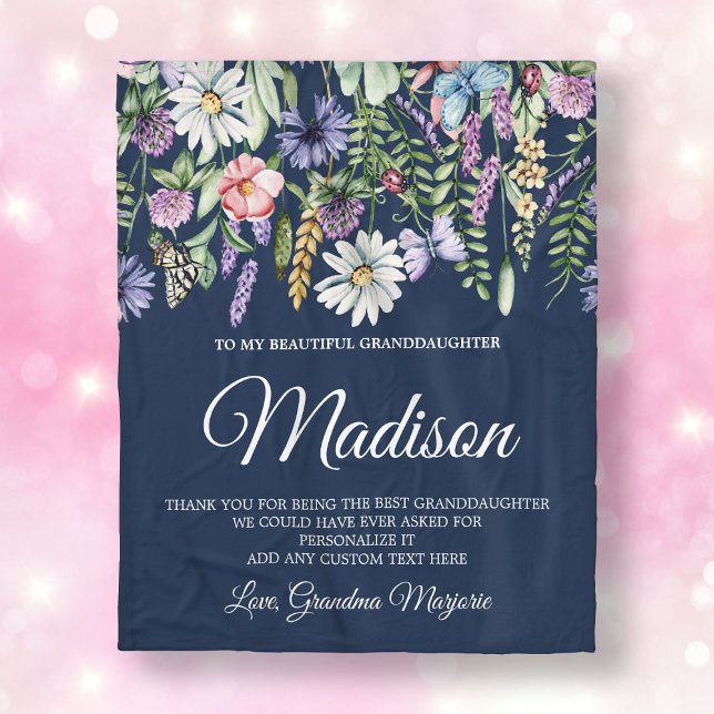 Manta Polar La nieta Wildflowers personalizada (Granddaughter Wildflowers Personalized Fleece Blanket
)