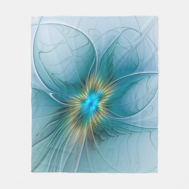 Manta Polar La pequeña flor azul de oro moderno y de belleza (Anverso)