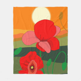 Manta Polar La pradera de amapola al atardecer