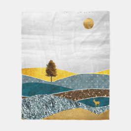 Manta Polar La pradera dorada con árbol y ciervo