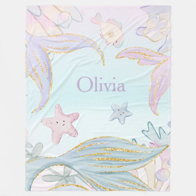 Manta Polar La sirena de la Purpurina acuarela viaja bajo el m (Anverso)