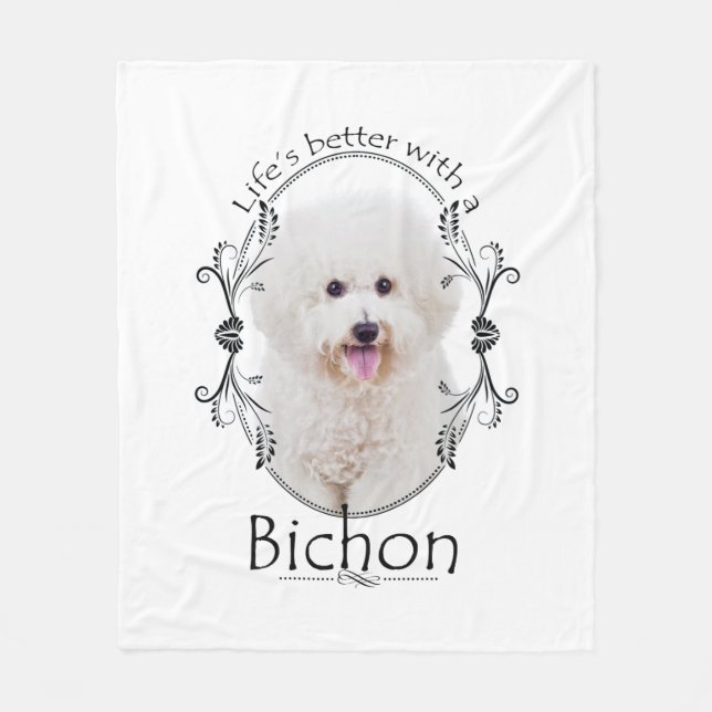 Manta Polar La vida es mejor Bichon Fleece Blanket (Anverso)