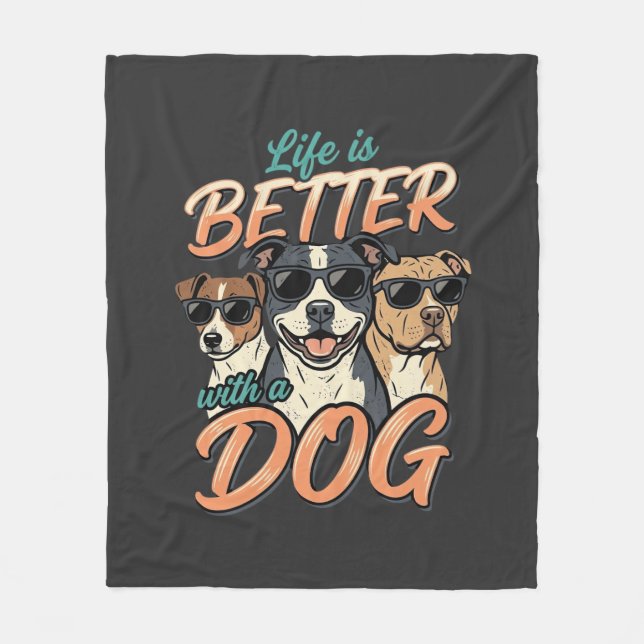 Manta Polar La vida es mejor con vector de perro (Anverso)