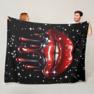 Manta Polar Labios Rojos Goteando Brillo Glamour Destello
