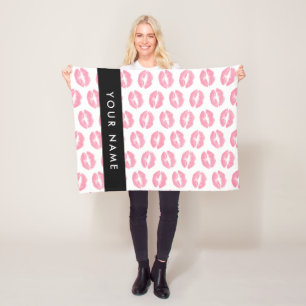 Manta Polar Labios rosados, besos, pintalabios, tu nombre, per