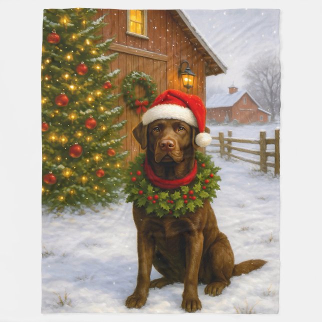 Manta Polar Labrador Chocolate Navideño  (Anverso)