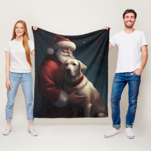 Manta Polar Labrador Con Santa Claus Navideño Festivo