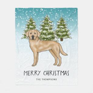 Manta Polar Labrador Retriever Amarillo Nieve Azul Texto Perso