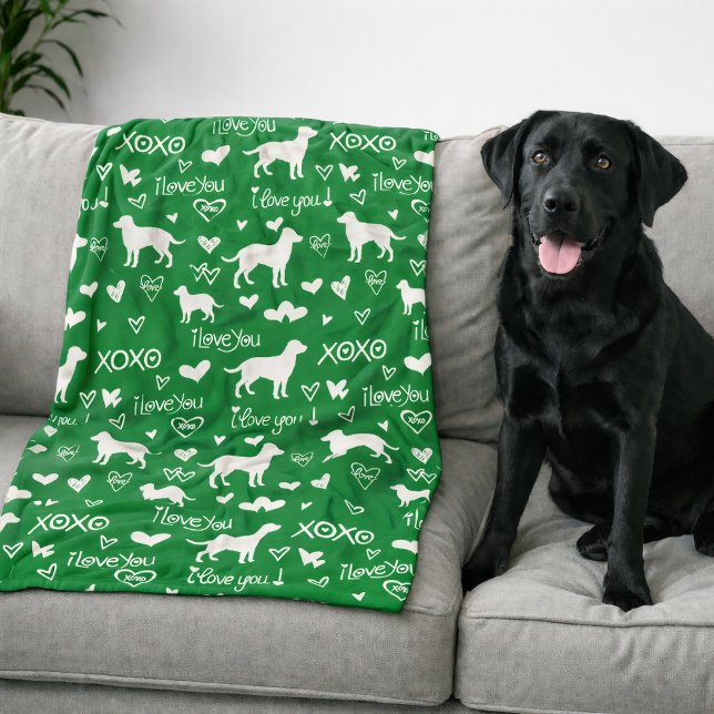 Manta Polar Labrador Retriever Blanket with Heart Doodles  (Green blanket - Lab Retriever )