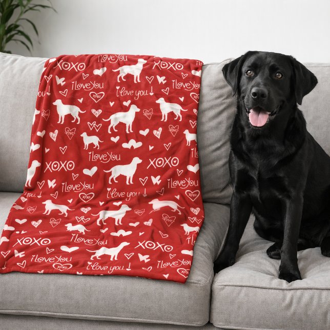 Manta Polar Labrador Retriever Blanket with Heart Doodles  (Black lab dog blanket -red, blue, orange or other colors)