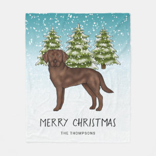 Manta Polar Labrador Retriever Chocolate Azul Navidad Nevada