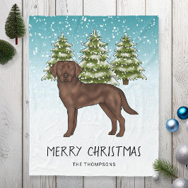 Manta Polar Labrador Retriever Chocolate Azul Navidad Nevada