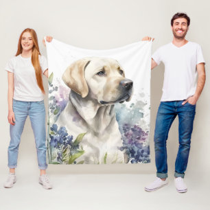 Manta Polar Labrador Retriever Dorado y Flores a la Acuarela